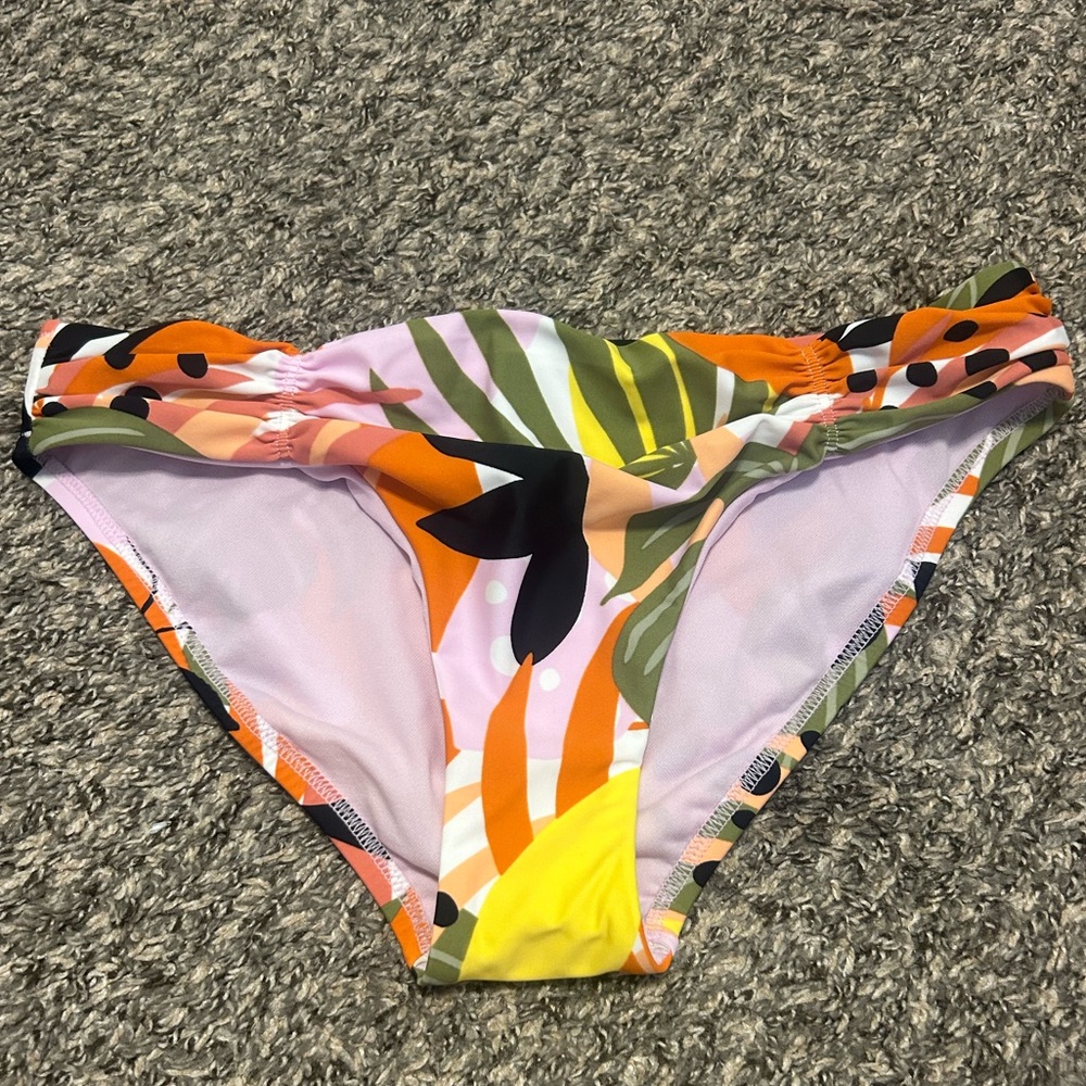 BAR III Multi Color Tropical Print Stretch Ruched Lined Bikini Swimsuit Bottom